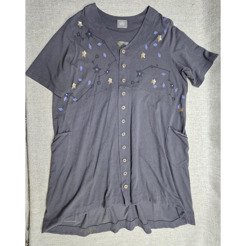 Vintage Blue Fish Dress Womens Size 2 Gray Star Constellation Tunic Pockets
